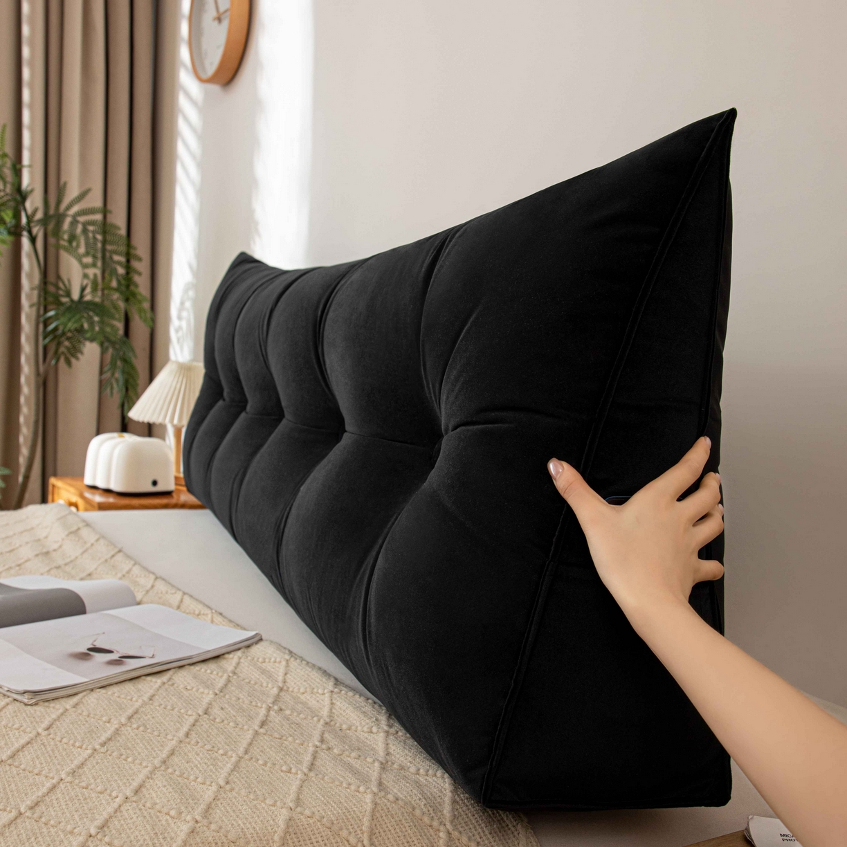 91家纺网 家纺一手货源 找家纺 沐沐家纺 2026新款磨砂绒三角靠背（不带头枕） 黑色
