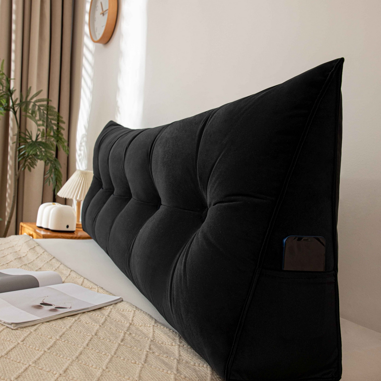 91家纺网 家纺一手货源 找家纺 沐沐家纺 2026新款磨砂绒三角靠背（不带头枕） 黑色