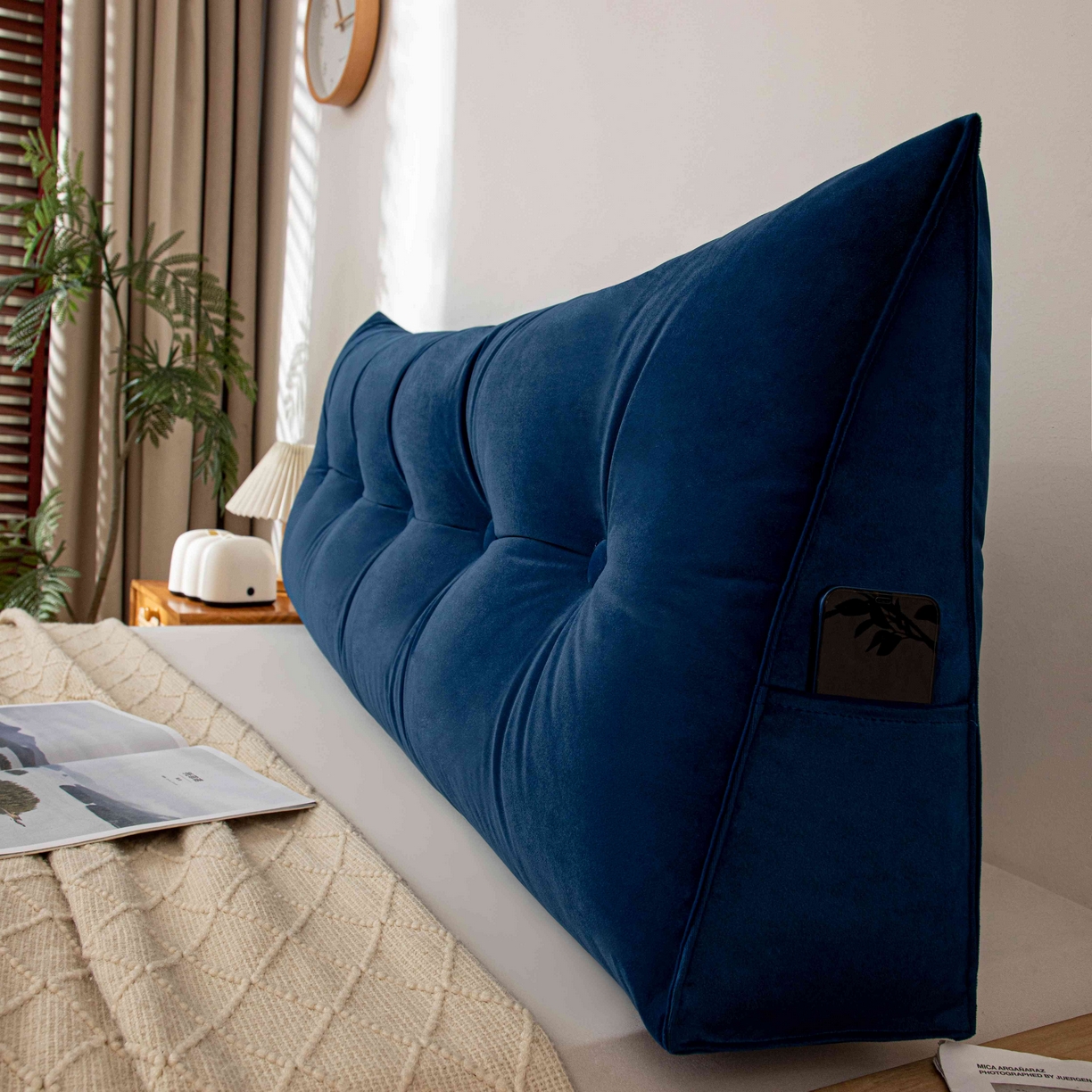 91家纺网 家纺一手货源 找家纺 沐沐家纺 2026新款磨砂绒三角靠背（不带头枕） 蓝色