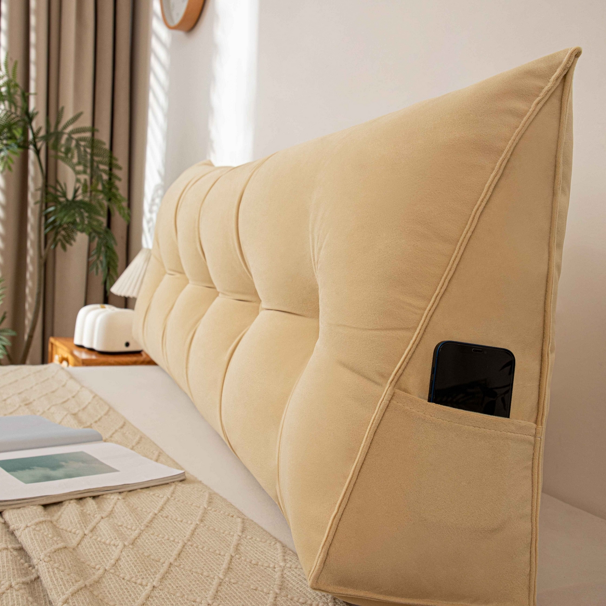 91家纺网 家纺一手货源 找家纺 沐沐家纺 2026新款磨砂绒三角靠背（不带头枕） 米黄