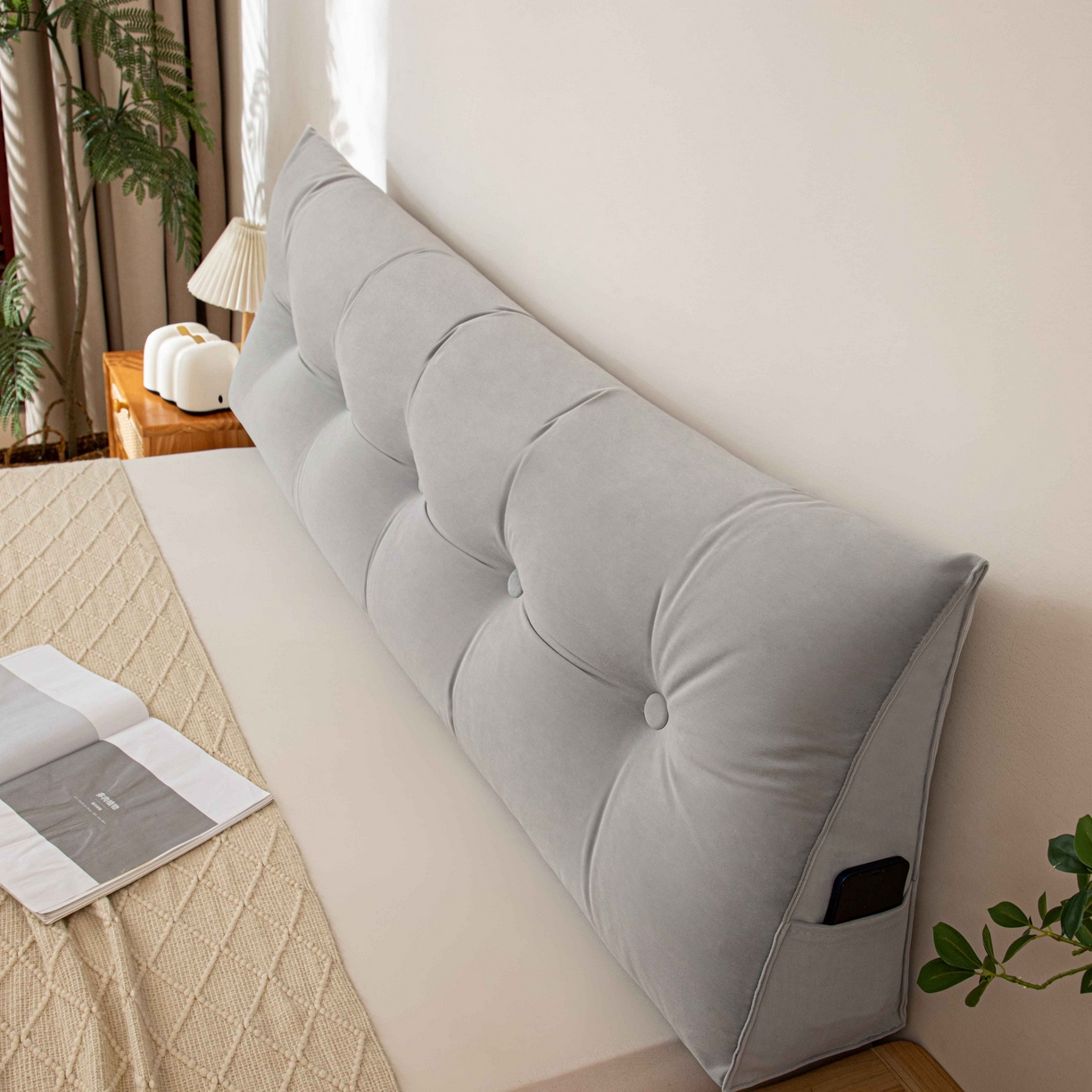 91家纺网 家纺一手货源 找家纺 沐沐家纺 2026新款磨砂绒三角靠背（不带头枕） 浅灰