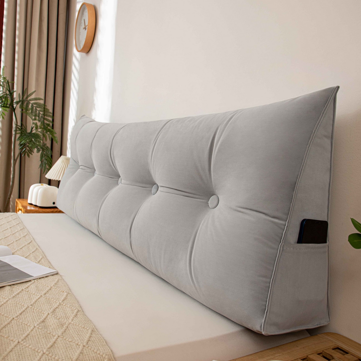 91家纺网 家纺一手货源 找家纺 沐沐家纺 2026新款磨砂绒三角靠背（不带头枕） 浅灰