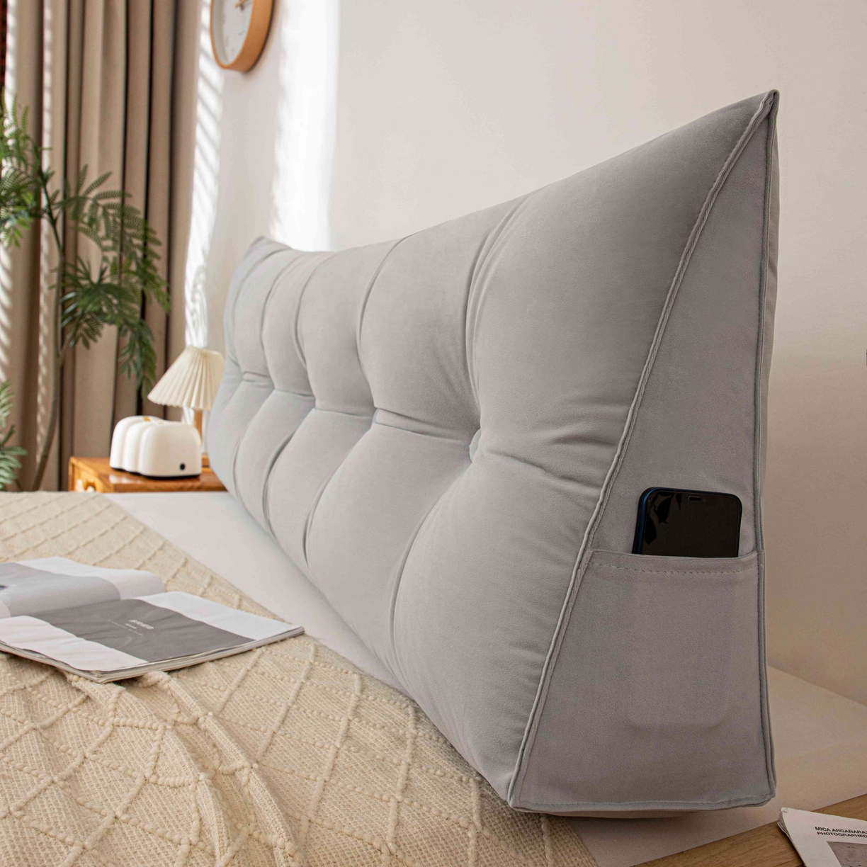 91家纺网 家纺一手货源 找家纺 沐沐家纺 2026新款磨砂绒三角靠背（不带头枕） 浅灰