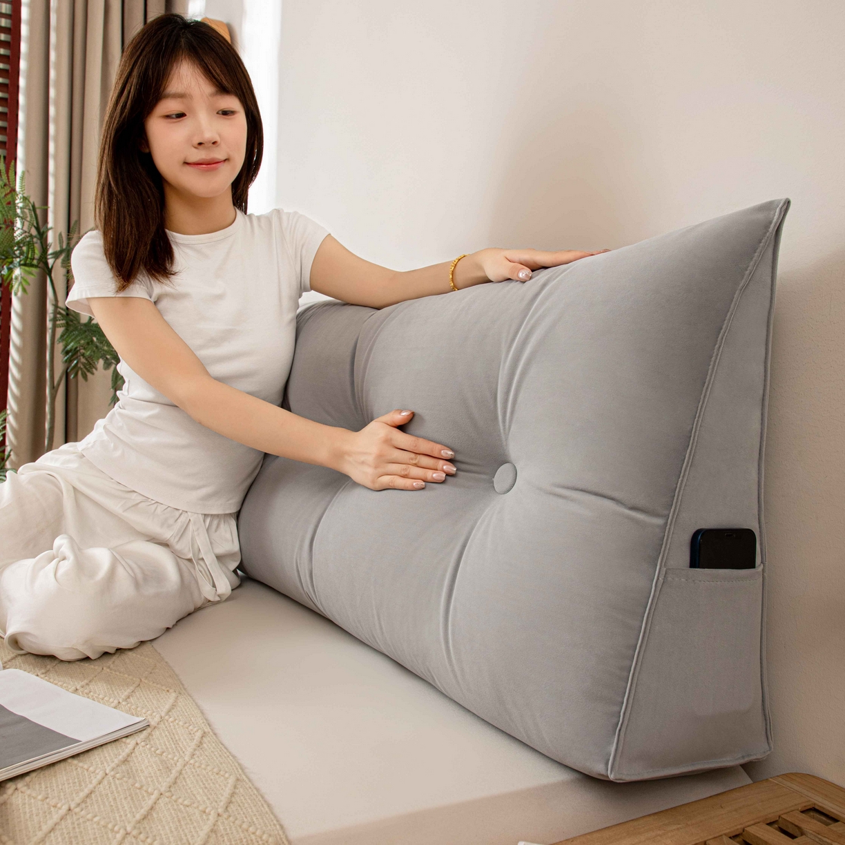 91家纺网 家纺一手货源 找家纺 沐沐家纺 2026新款磨砂绒三角靠背（不带头枕） 浅灰