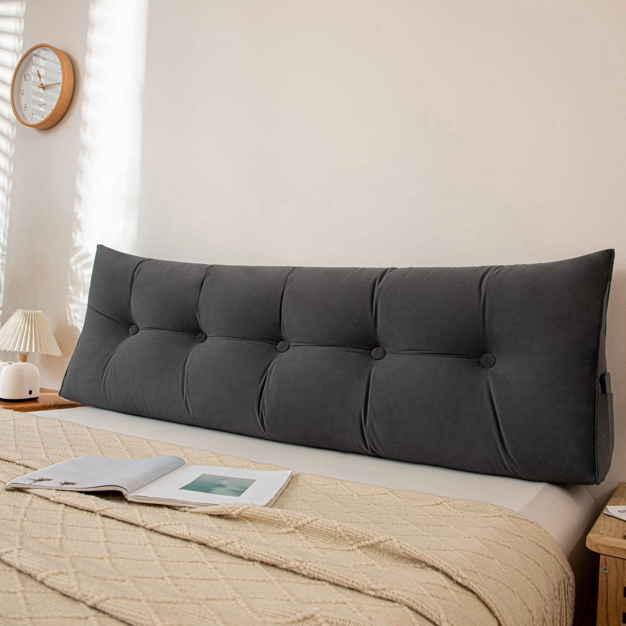 91家纺网 家纺一手货源 找家纺 沐沐家纺 2026新款磨砂绒三角靠背（不带头枕） 深灰