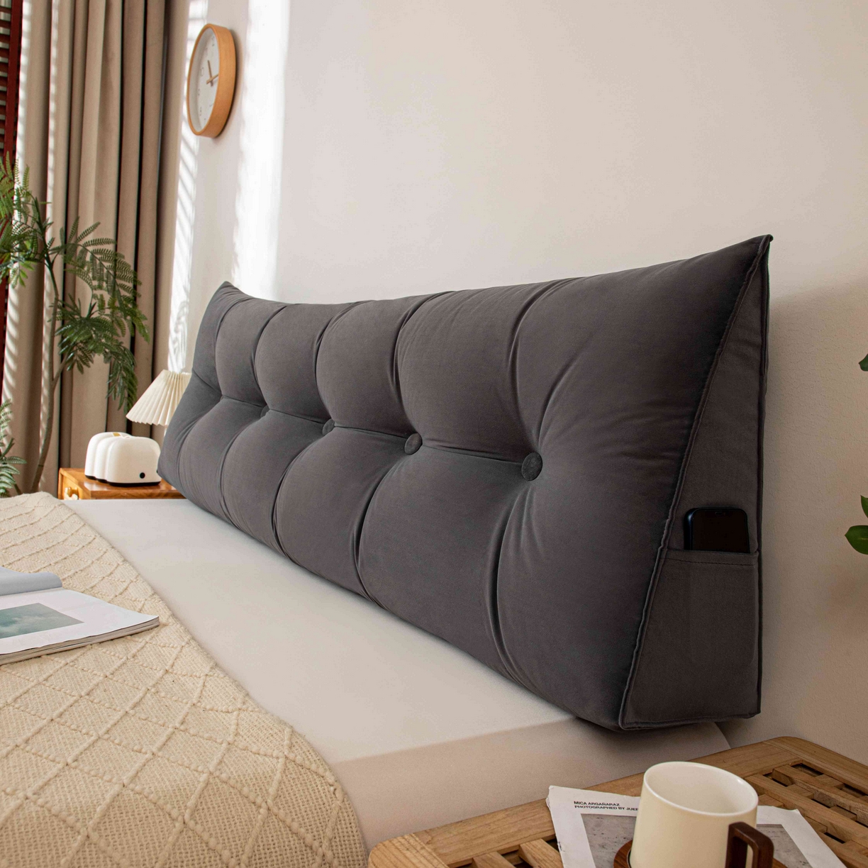 91家纺网 家纺一手货源 找家纺 沐沐家纺 2026新款磨砂绒三角靠背（不带头枕） 深灰