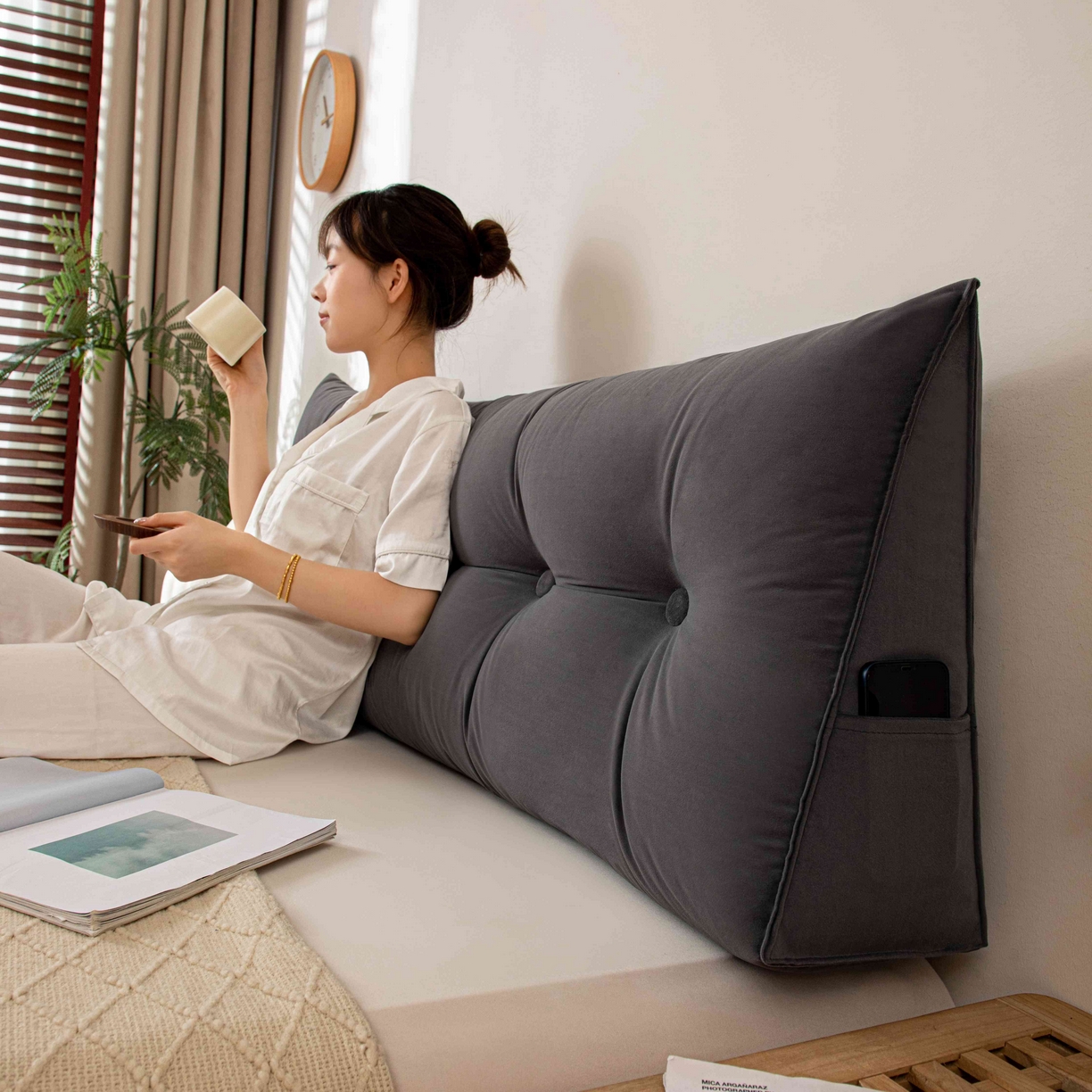 91家纺网 家纺一手货源 找家纺 沐沐家纺 2026新款磨砂绒三角靠背（不带头枕） 深灰