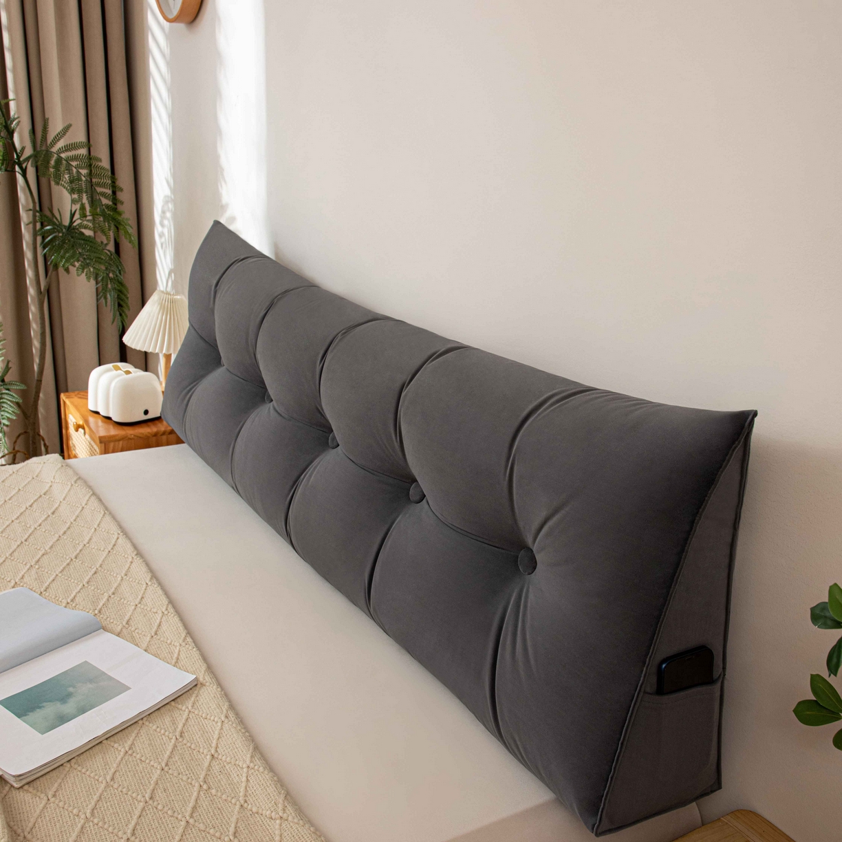 91家纺网 家纺一手货源 找家纺 沐沐家纺 2026新款磨砂绒三角靠背（不带头枕） 深灰