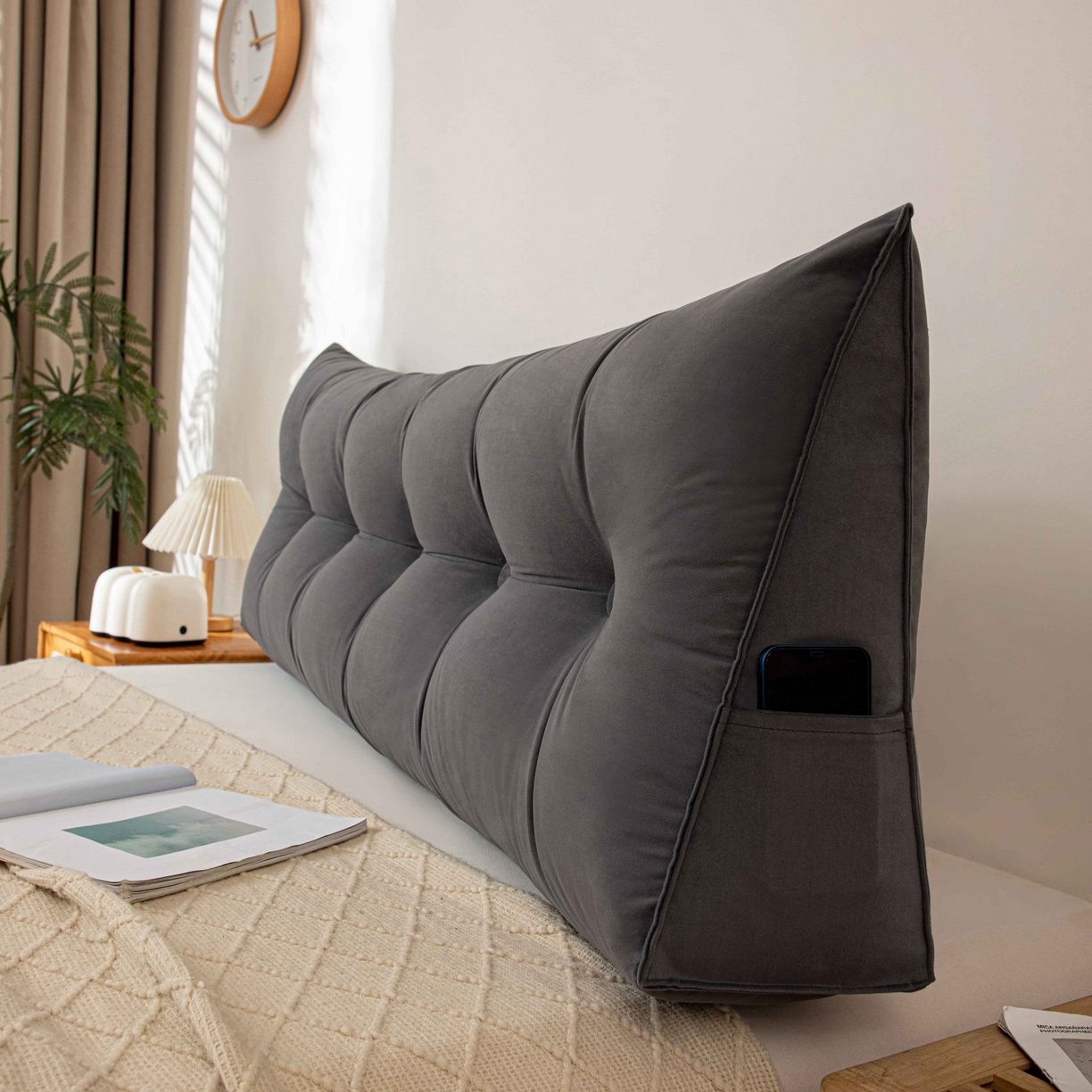 91家纺网 家纺一手货源 找家纺 沐沐家纺 2026新款磨砂绒三角靠背（不带头枕） 深灰