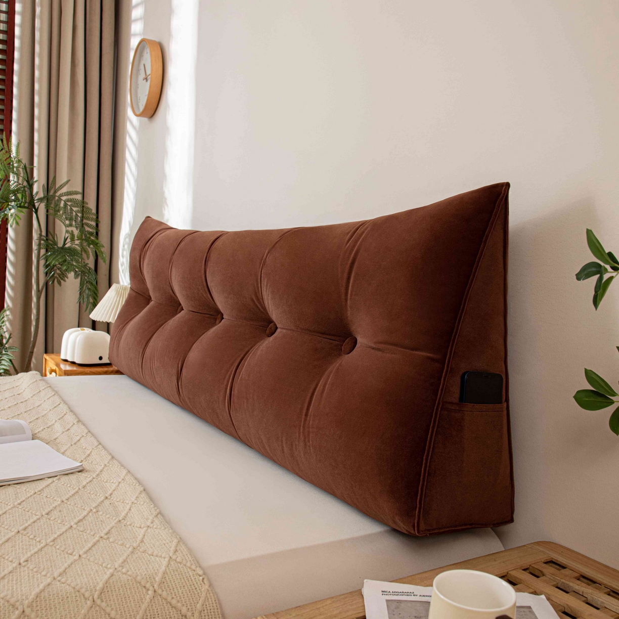 91家纺网 家纺一手货源 找家纺 沐沐家纺 2026新款磨砂绒三角靠背（不带头枕） 棕色