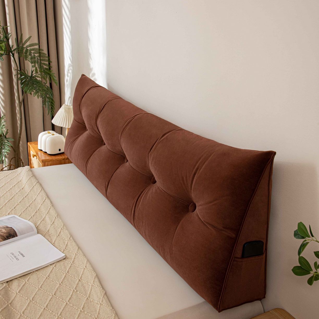 91家纺网 家纺一手货源 找家纺 沐沐家纺 2026新款磨砂绒三角靠背（不带头枕） 棕色