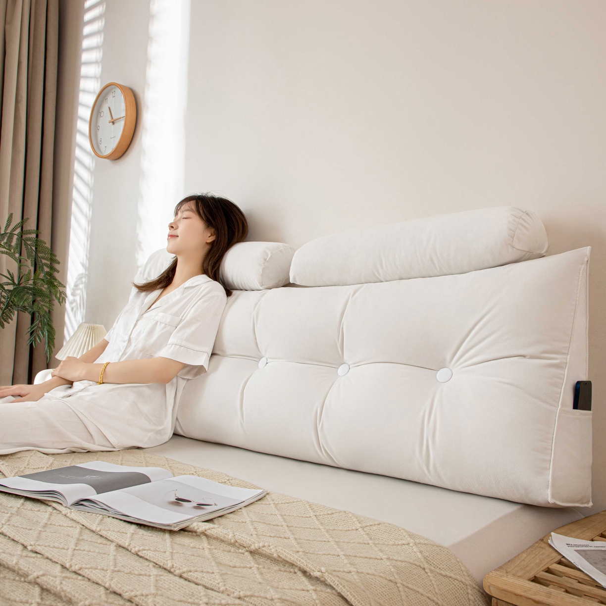 91家纺网 家纺一手货源 找家纺 沐沐家纺 2026新款磨砂绒三角靠背（带头枕） 白色