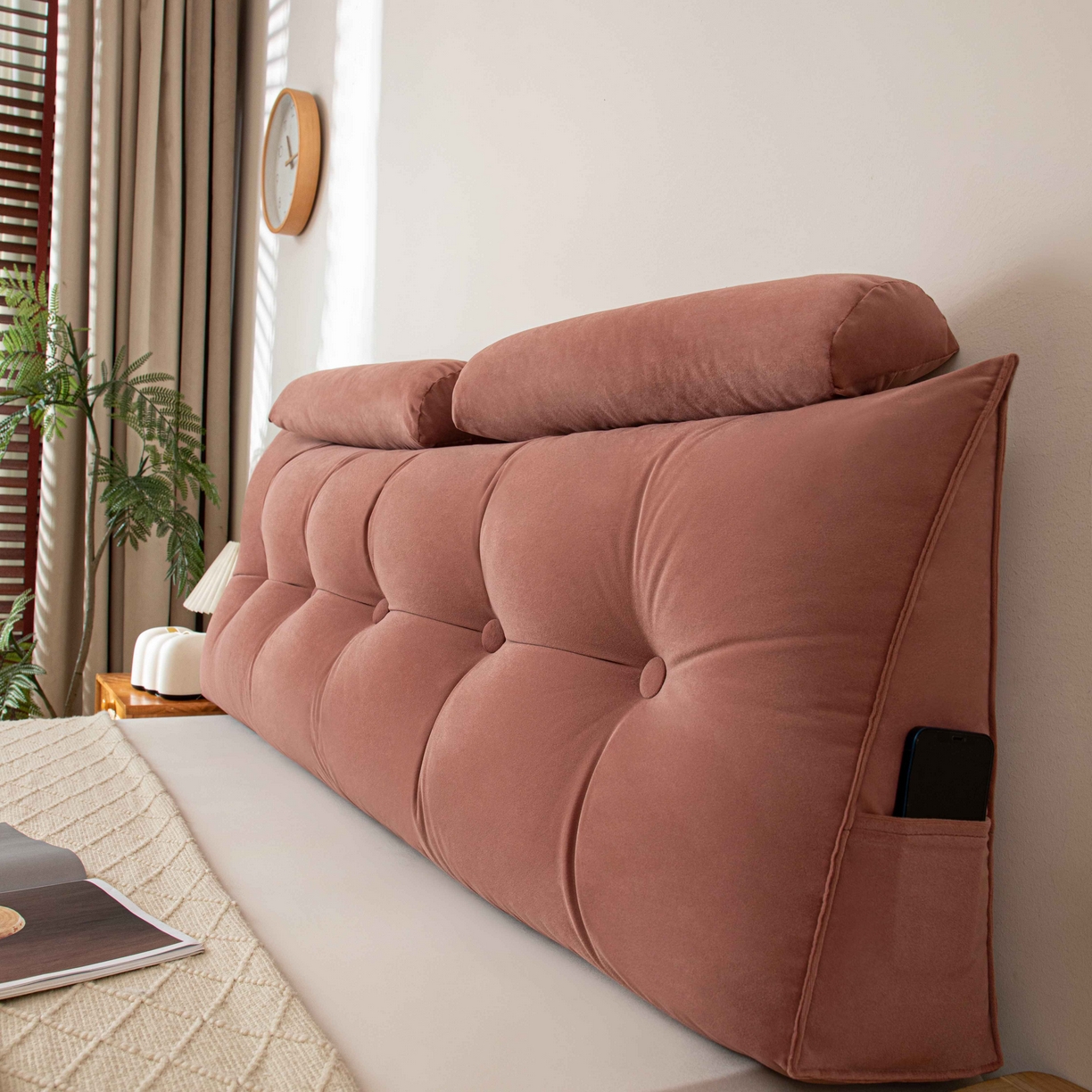 91家纺网 家纺一手货源 找家纺 沐沐家纺 2026新款磨砂绒三角靠背（带头枕） 粉色