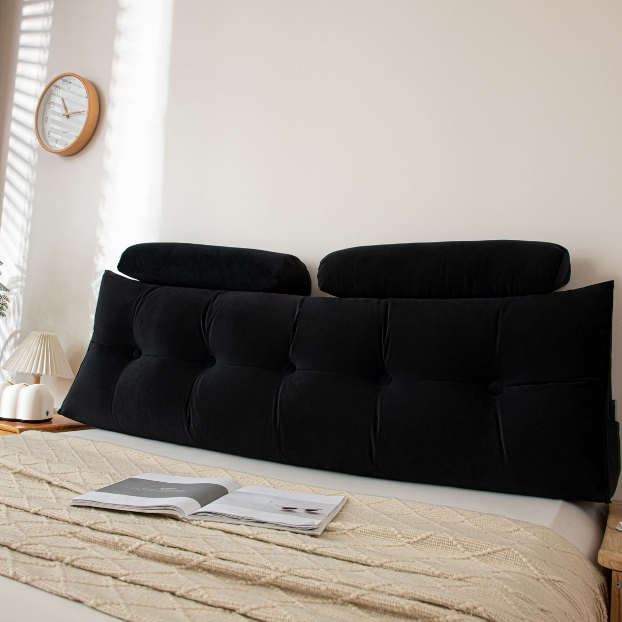 91家纺网 家纺一手货源 找家纺 沐沐家纺 2026新款磨砂绒三角靠背（带头枕） 黑色