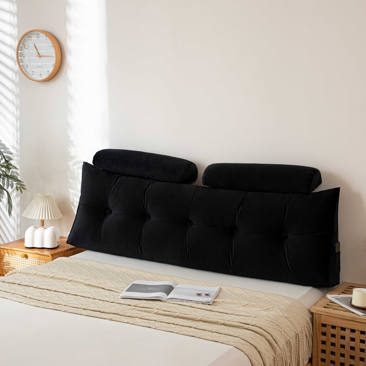 91家纺网 家纺一手货源 找家纺 沐沐家纺 2026新款磨砂绒三角靠背（带头枕） 黑色