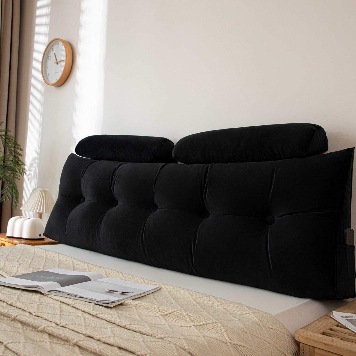 91家纺网 家纺一手货源 找家纺 沐沐家纺 2026新款磨砂绒三角靠背（带头枕） 黑色