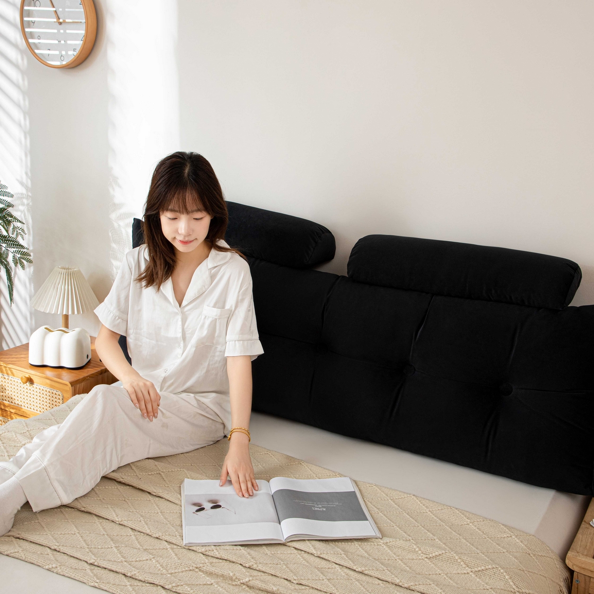 91家纺网 家纺一手货源 找家纺 沐沐家纺 2026新款磨砂绒三角靠背（带头枕） 黑色