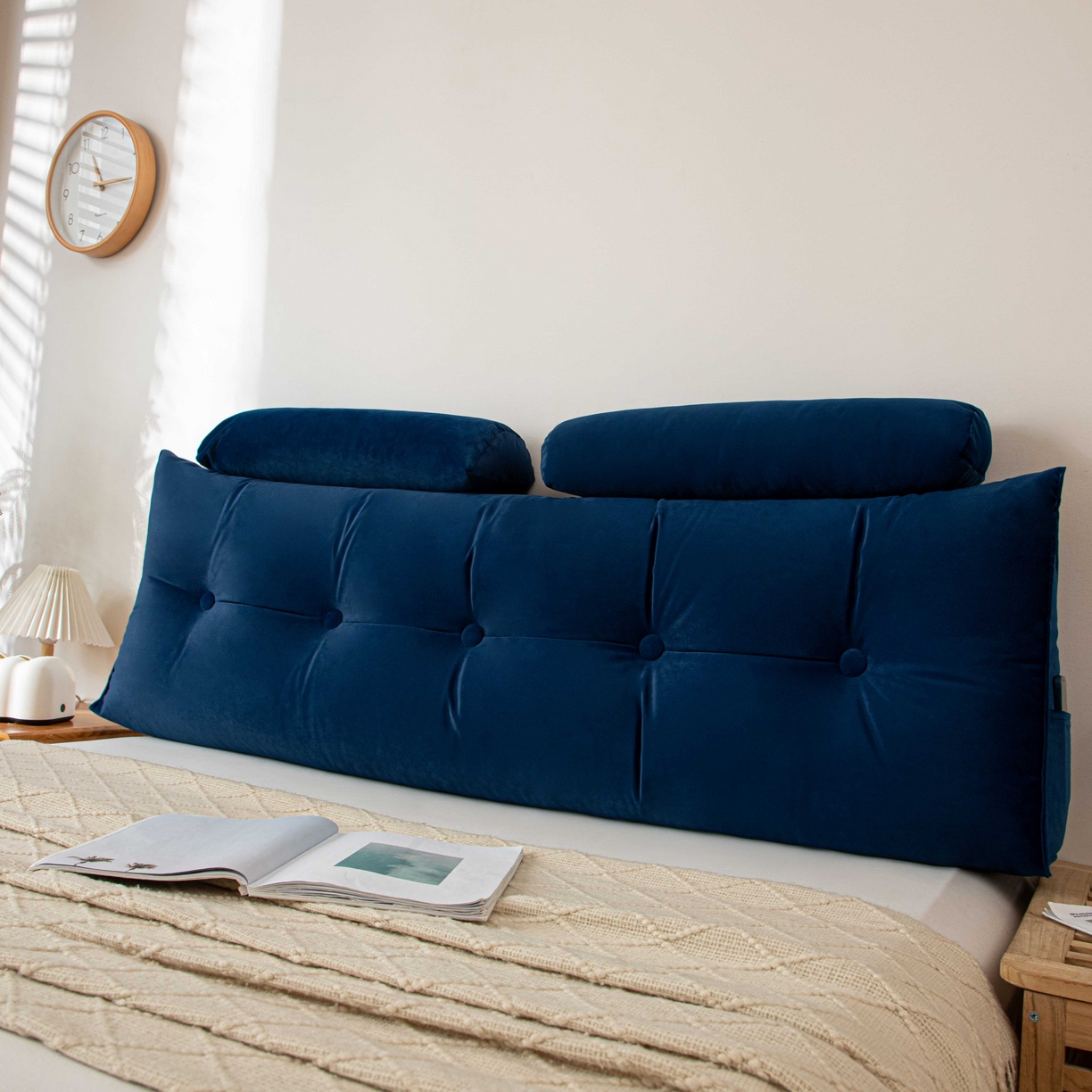 91家纺网 家纺一手货源 找家纺 沐沐家纺 2026新款磨砂绒三角靠背（带头枕） 蓝色