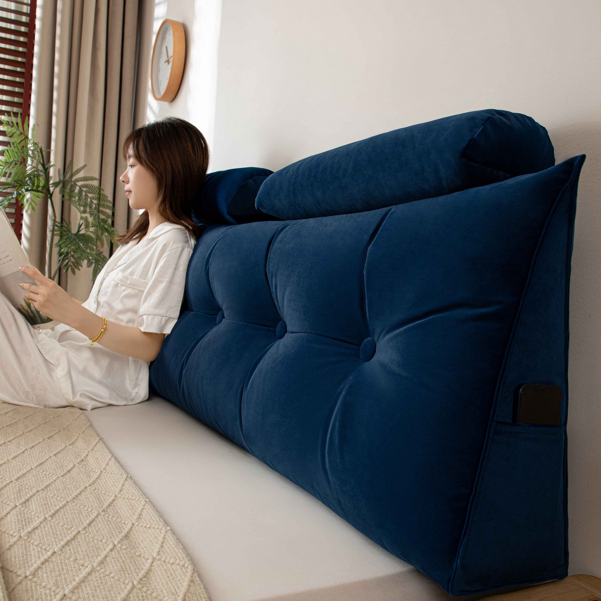 91家纺网 家纺一手货源 找家纺 沐沐家纺 2026新款磨砂绒三角靠背（带头枕） 蓝色