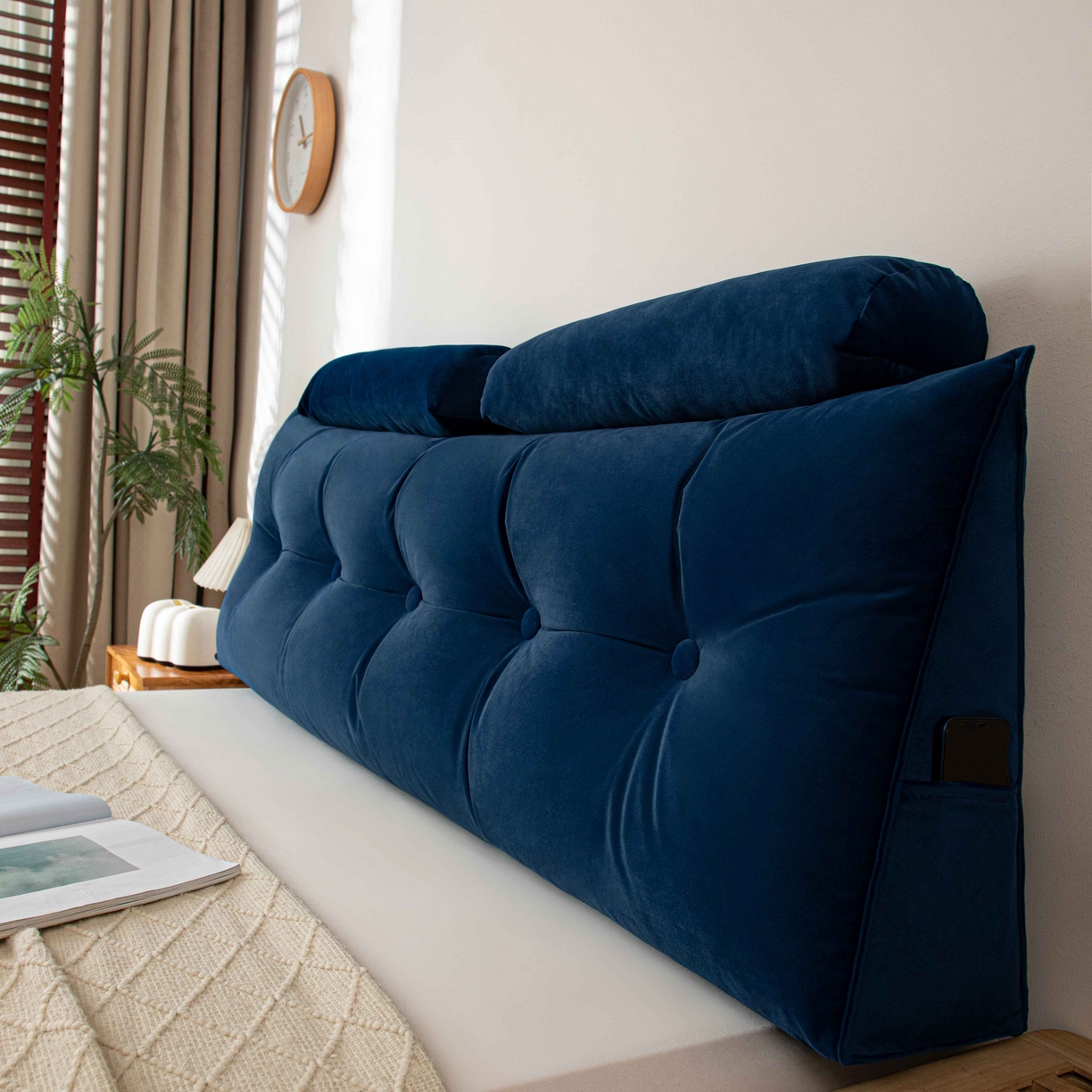 91家纺网 家纺一手货源 找家纺 沐沐家纺 2026新款磨砂绒三角靠背（带头枕） 蓝色