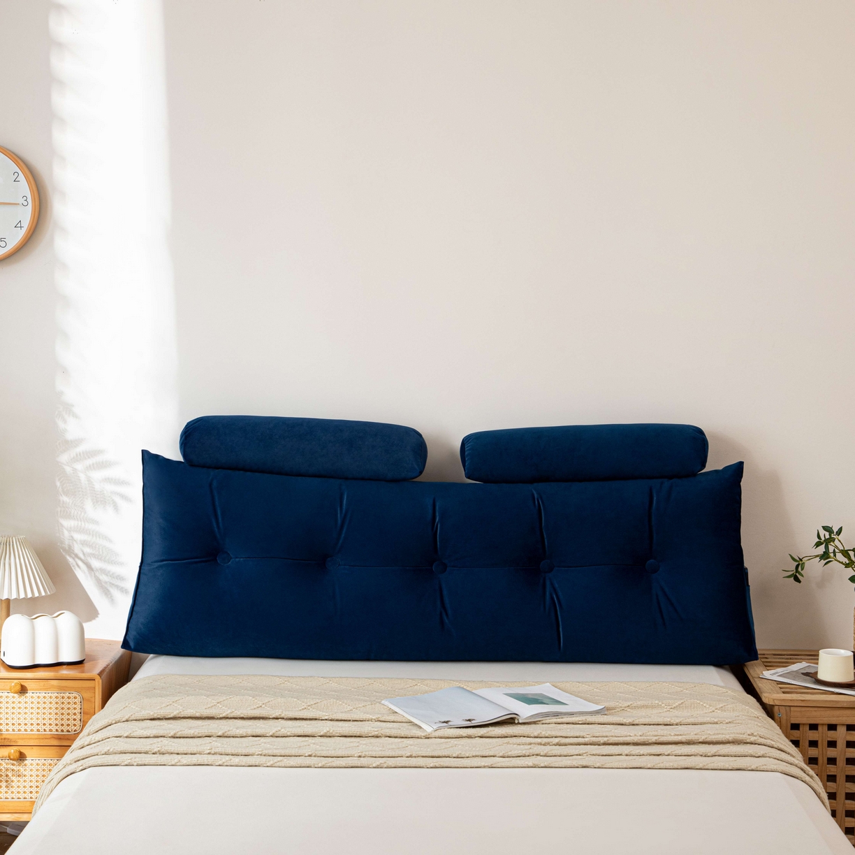 91家纺网 家纺一手货源 找家纺 沐沐家纺 2026新款磨砂绒三角靠背（带头枕） 蓝色