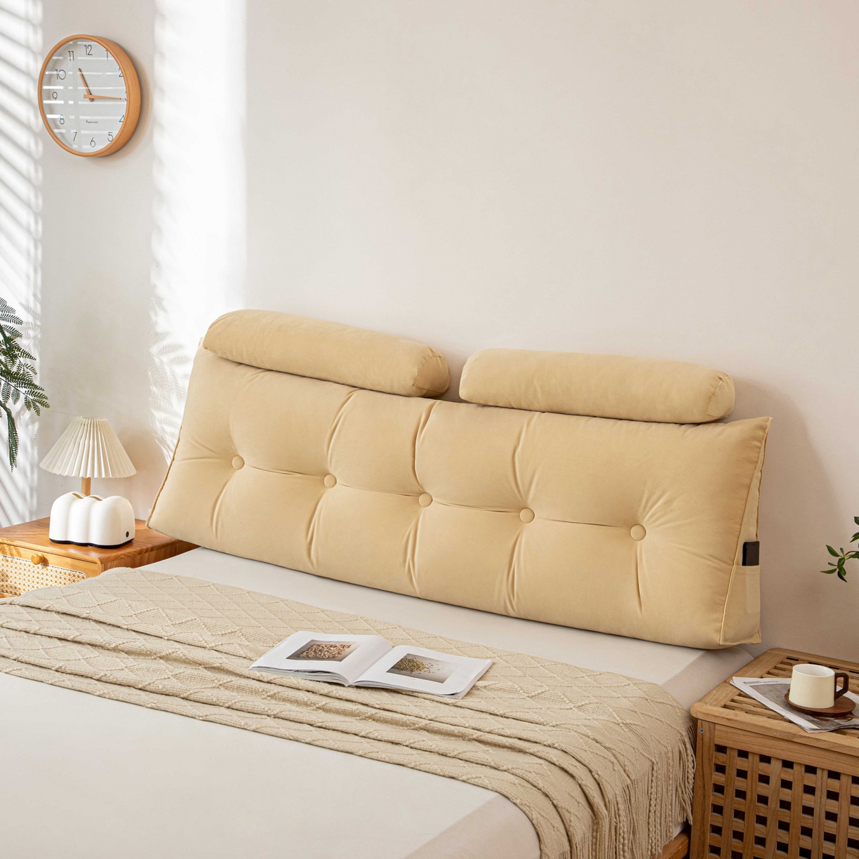 91家纺网 家纺一手货源 找家纺 沐沐家纺 2026新款磨砂绒三角靠背（带头枕） 米黄