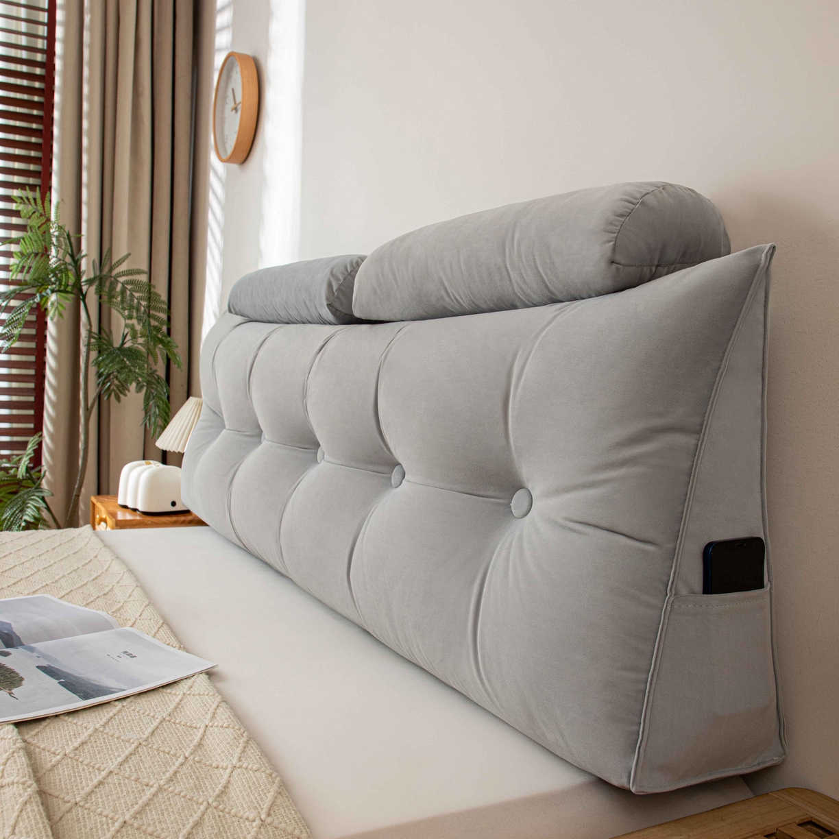 91家纺网 家纺一手货源 找家纺 沐沐家纺 2026新款磨砂绒三角靠背（带头枕） 浅灰