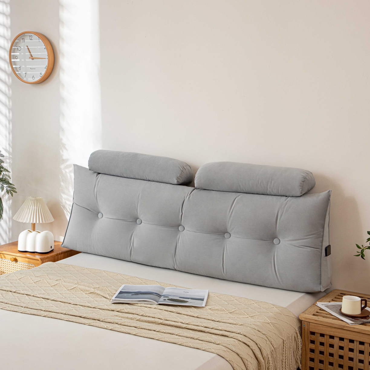 91家纺网 家纺一手货源 找家纺 沐沐家纺 2026新款磨砂绒三角靠背（带头枕） 浅灰