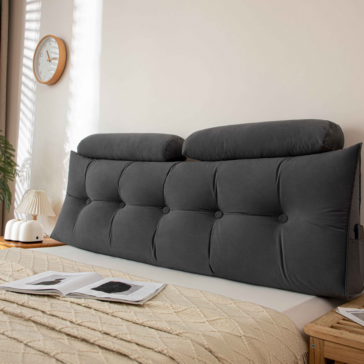 91家纺网 家纺一手货源 找家纺 沐沐家纺 2026新款磨砂绒三角靠背（带头枕） 深灰