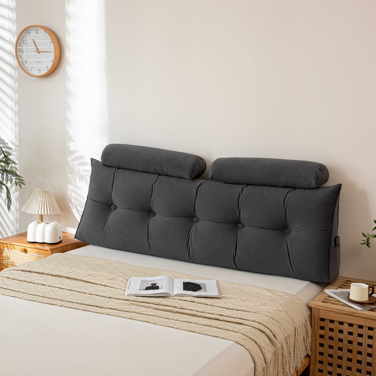 91家纺网 家纺一手货源 找家纺 沐沐家纺 2026新款磨砂绒三角靠背（带头枕） 深灰