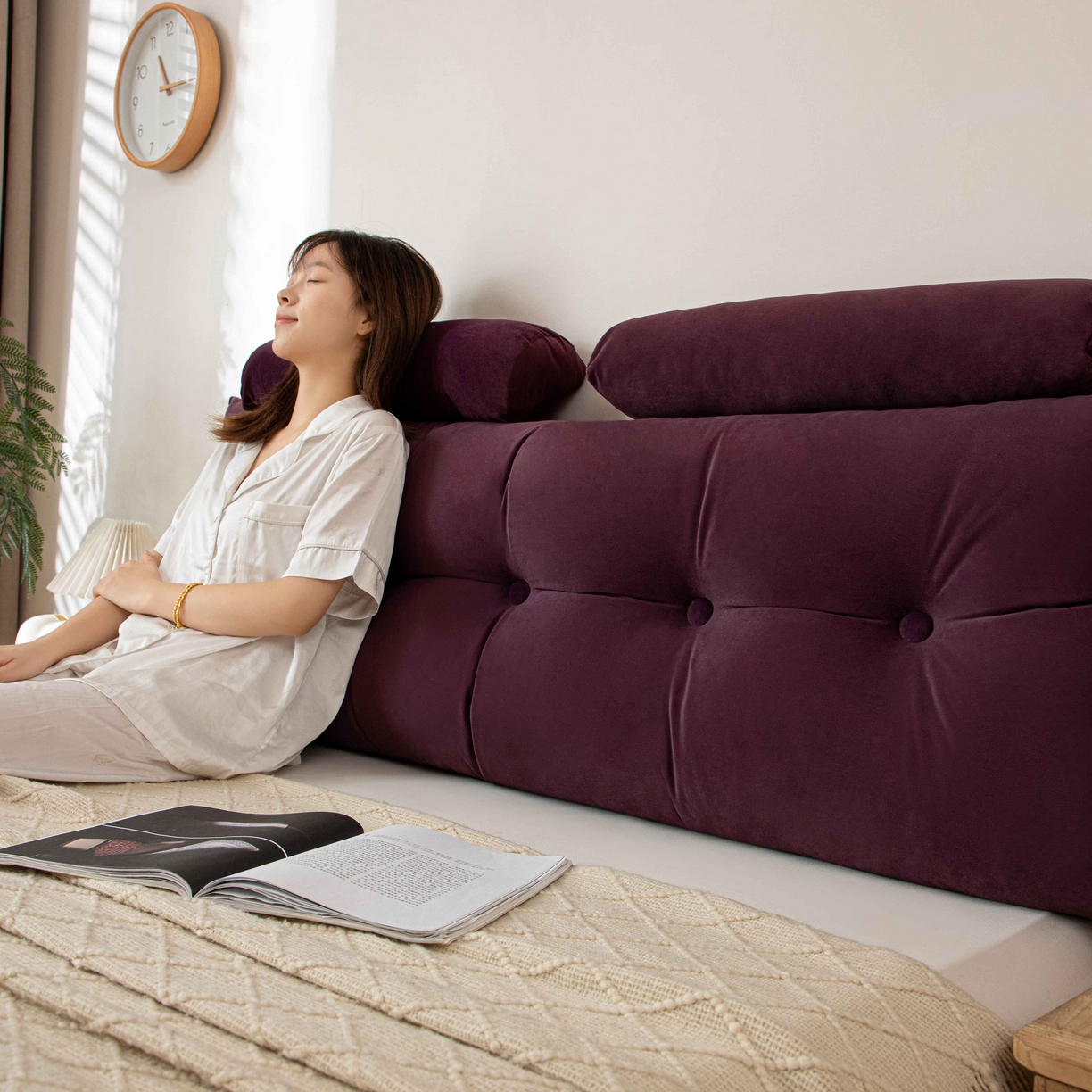 91家纺网 家纺一手货源 找家纺 沐沐家纺 2026新款磨砂绒三角靠背（带头枕） 紫色