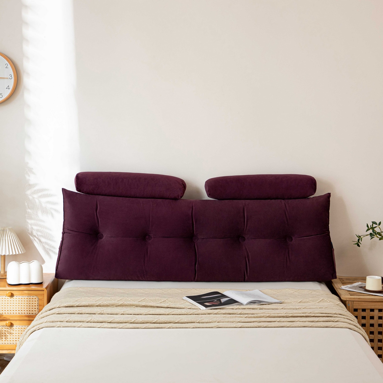 91家纺网 家纺一手货源 找家纺 沐沐家纺 2026新款磨砂绒三角靠背（带头枕） 紫色