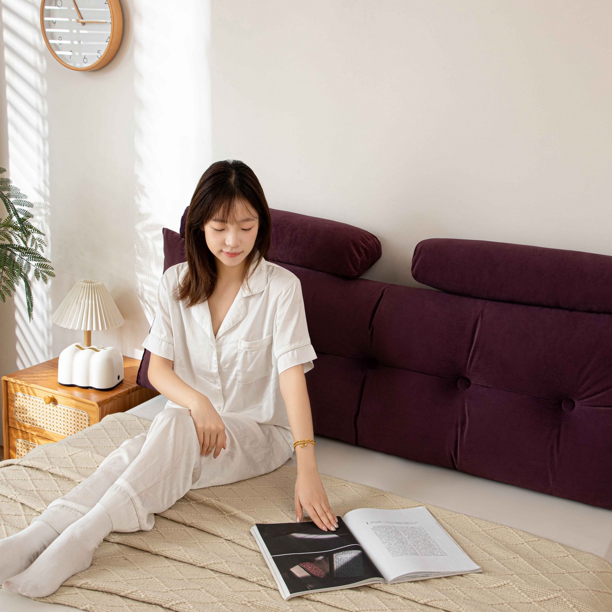 91家纺网 家纺一手货源 找家纺 沐沐家纺 2026新款磨砂绒三角靠背（带头枕） 紫色