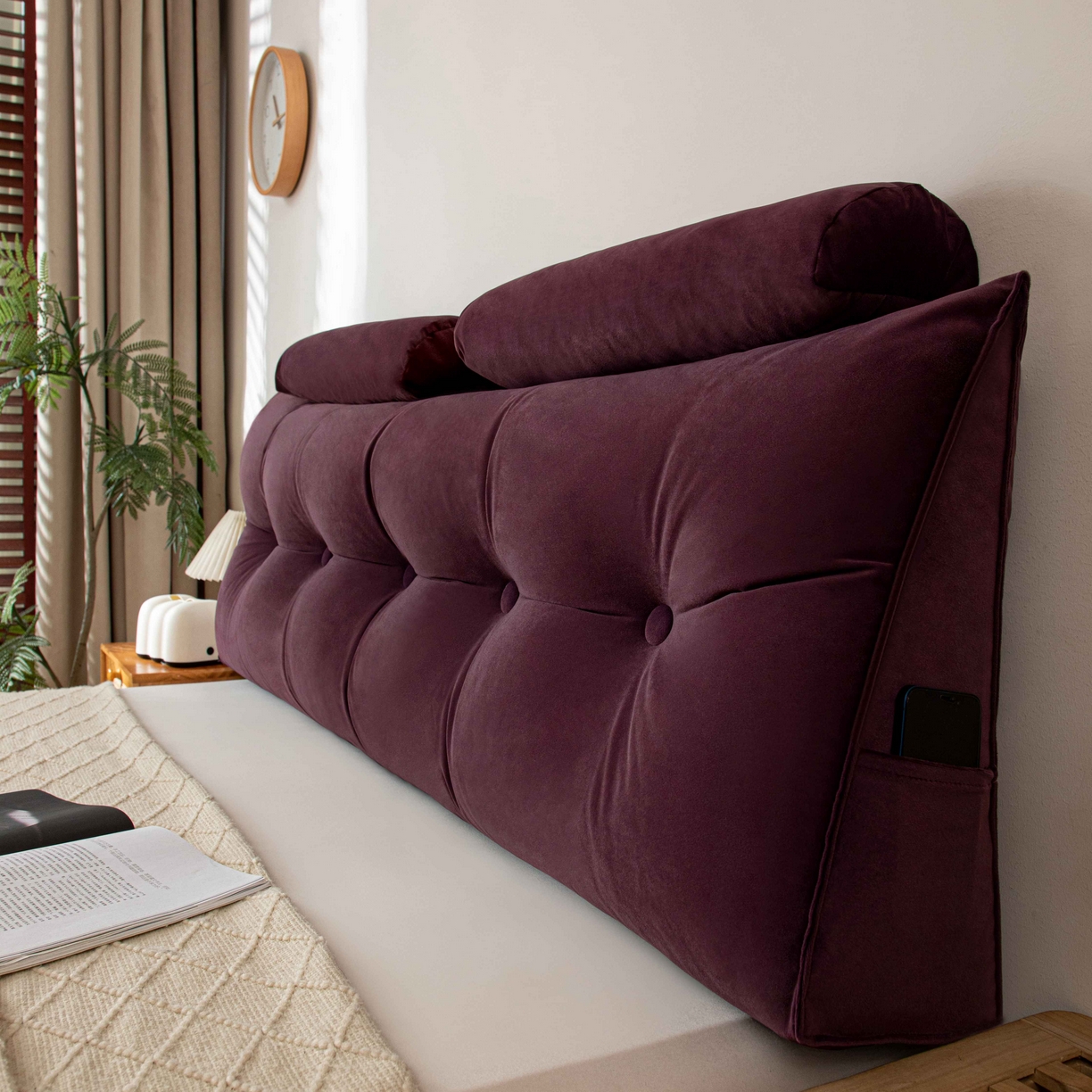 91家纺网 家纺一手货源 找家纺 沐沐家纺 2026新款磨砂绒三角靠背（带头枕） 紫色