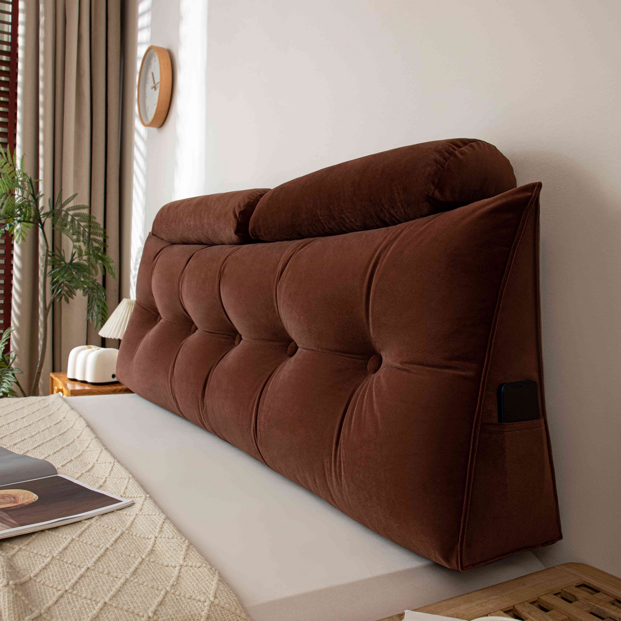 91家纺网 家纺一手货源 找家纺 沐沐家纺 2026新款磨砂绒三角靠背（带头枕） 棕色