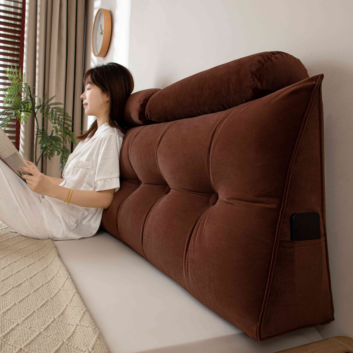 91家纺网 家纺一手货源 找家纺 沐沐家纺 2026新款磨砂绒三角靠背（带头枕） 棕色