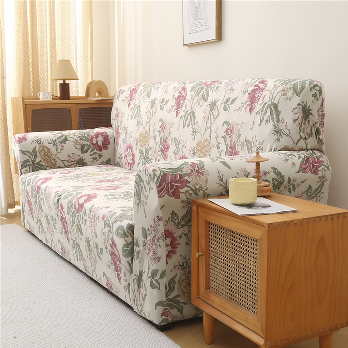 91家纺网 家纺一手货源 找家纺 雅竹 2025新款牛奶丝全包印花沙发套 粉玉