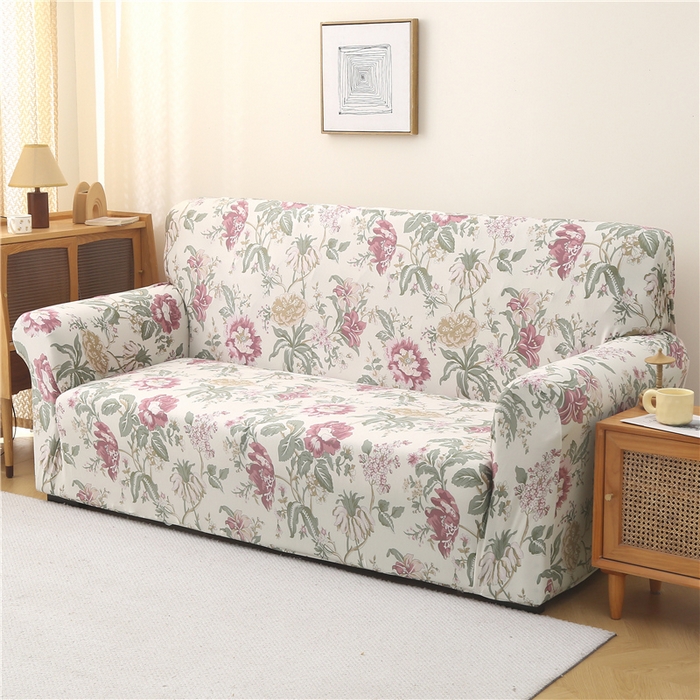 91家纺网 家纺一手货源 找家纺 雅竹 2025新款牛奶丝全包印花沙发套 粉玉