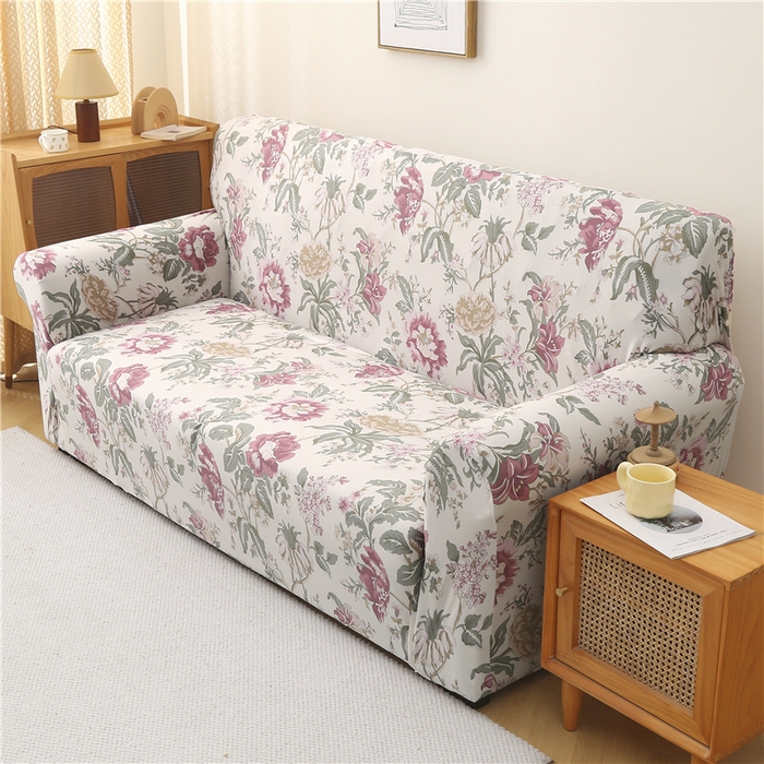 91家纺网 家纺一手货源 找家纺 雅竹 2025新款牛奶丝全包印花沙发套 粉玉