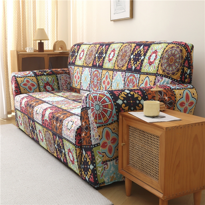 91家纺网 家纺一手货源 找家纺 雅竹 2025新款牛奶丝全包印花沙发套 九宫