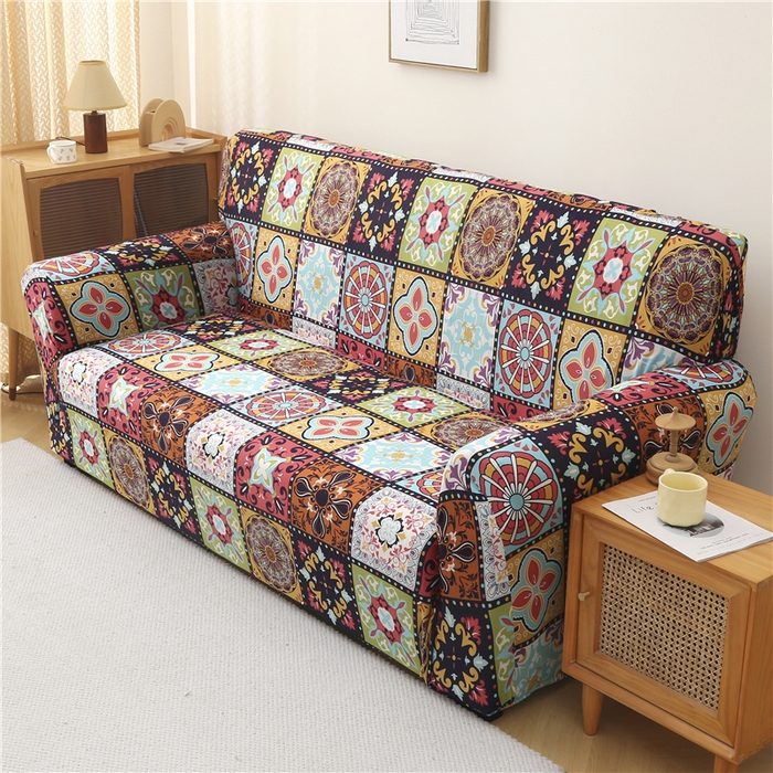 91家纺网 家纺一手货源 找家纺 雅竹 2025新款牛奶丝全包印花沙发套 九宫