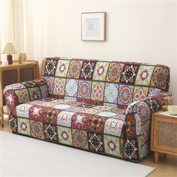 91家纺网 家纺一手货源 找家纺 雅竹 2025新款牛奶丝全包印花沙发套 九宫