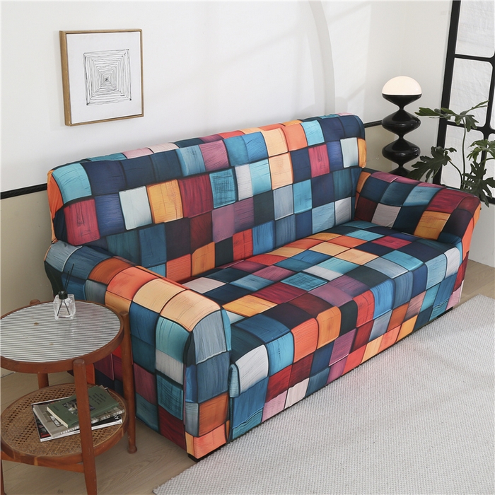 91家纺网 家纺一手货源 找家纺 雅竹 2025新款牛奶丝全包印花沙发套 数码彩格