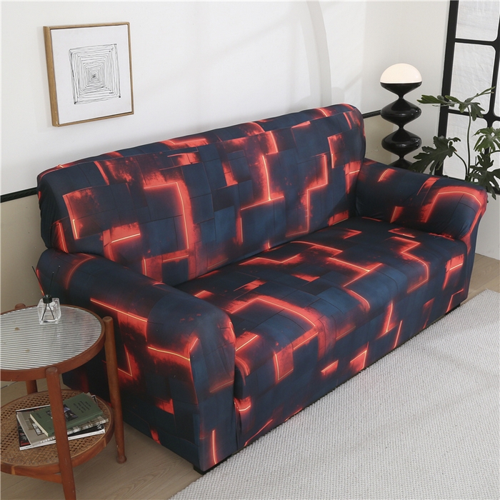 91家纺网 家纺一手货源 找家纺 雅竹 2025新款牛奶丝全包印花沙发套 数码黑格