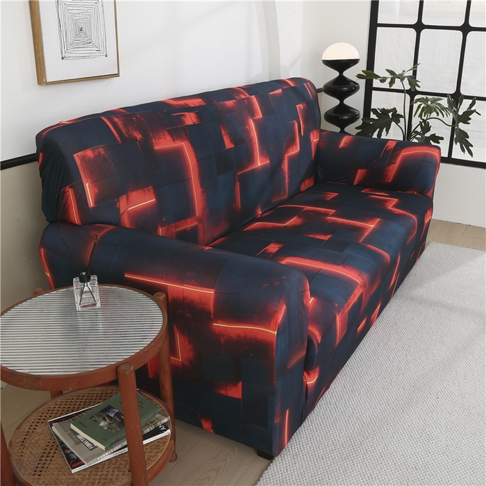 91家纺网 家纺一手货源 找家纺 雅竹 2025新款牛奶丝全包印花沙发套 数码黑格