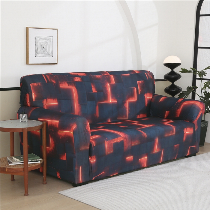 91家纺网 家纺一手货源 找家纺 雅竹 2025新款牛奶丝全包印花沙发套 数码黑格