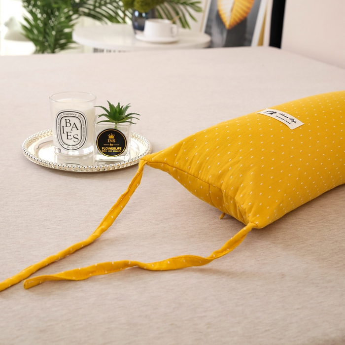 91家纺网 家纺一手货源 找家纺 明星枕业 2025新款a类荞麦颈椎枕全棉双层纱圆柱糖果枕纯枕头全壳硬枕成人颈椎支撑 星光点点黄