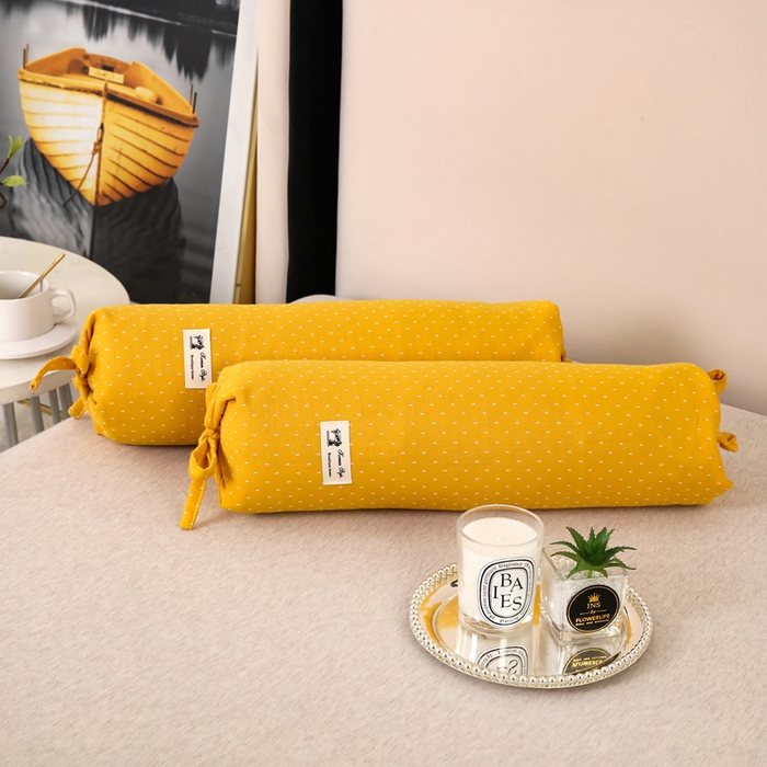 明星枕业 2025新款a类荞麦颈椎枕全棉双层纱圆柱糖果枕纯枕头全壳硬枕成人颈椎支撑 星光点点黄