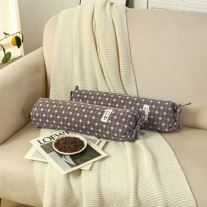 明星枕业 2025新款a类荞麦颈椎枕全棉双层纱圆柱糖果枕纯枕头全壳硬枕成人颈椎支撑 糖果-粉灰