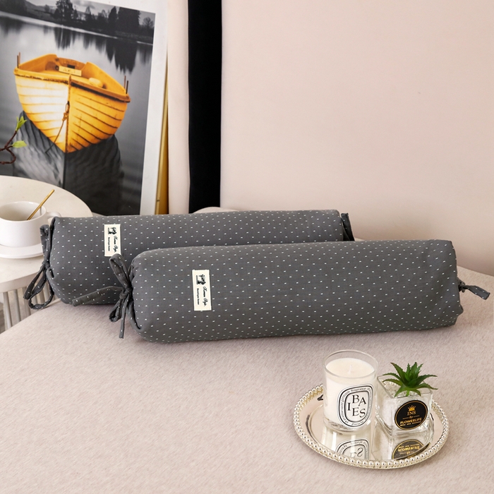 明星枕业 2025新款a类荞麦颈椎枕全棉双层纱圆柱糖果枕纯枕头全壳硬枕成人颈椎支撑 星光点点灰